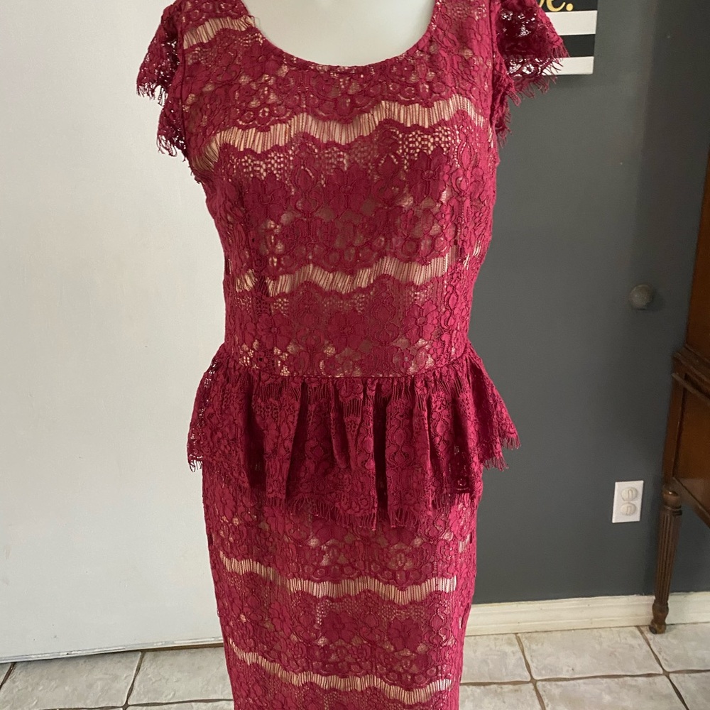 Anthropologie Maeve Elsa Cranberry Lace Dress M View 3